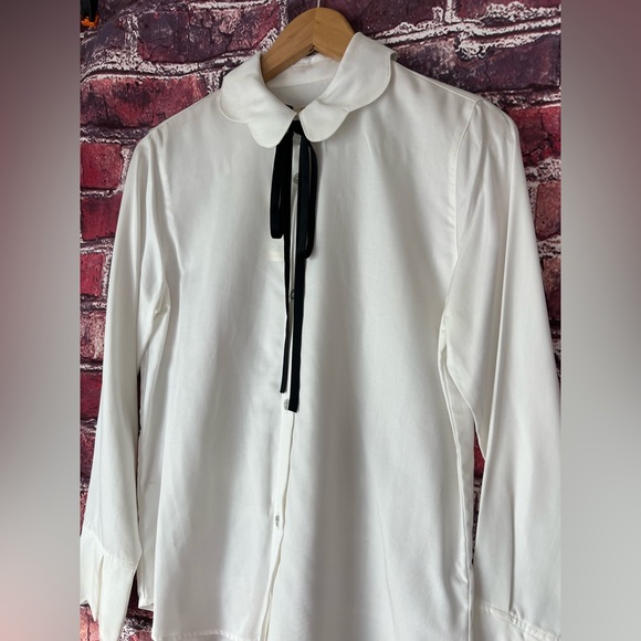 7 For All Mankind White Button Down Shirt with Black Tie NWT - Picture 2 of 7